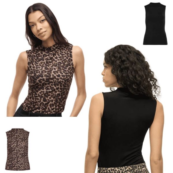 Top vila – vileoa funnel neck top – black animal print 2