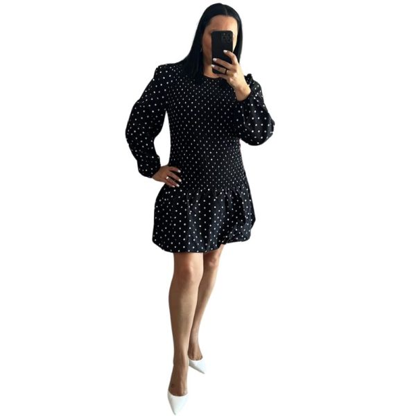 Vestido vila – vifeneka smock dress – polka dots black and white