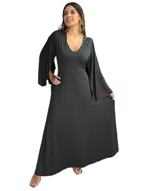 Vestido comprido manga morcego tropical brasil – preto – tam u