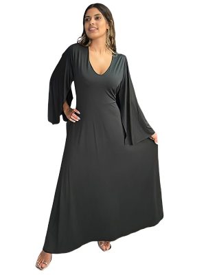 Vestido comprido manga morcego tropical brasil – preto – tam u