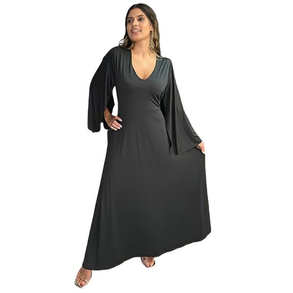 Vestido comprido manga morcego tropical brasil – preto – tam u